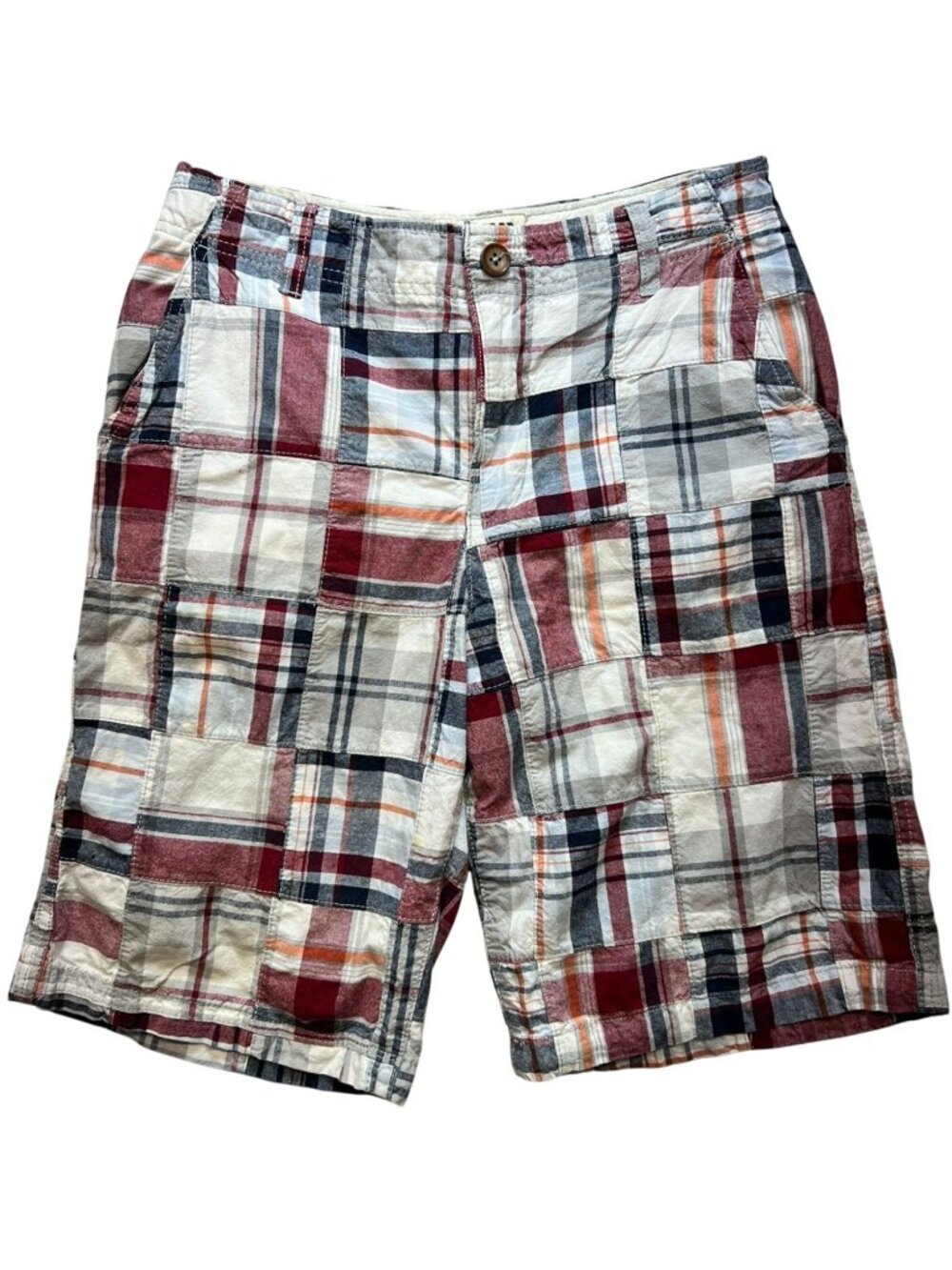 Urban Pipeline Boys Cotton Patchwork Madras Shorts Flat Front Size 16 Multi
